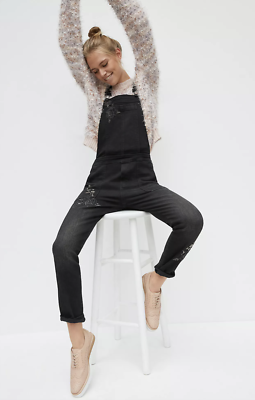 Anthropologie Driftwood Olivia Embroidered Overalls Black Denim  display picture 1