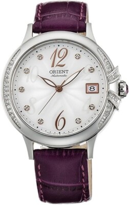 Orient Ladies Automatic Sapphire Glass White Dial Purple Leather Watch FAC07003W