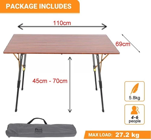Timber Ridge Folding Aluminium Camping Table w/ Carry Bag 6 People Adjustable - Picture 3 of 11