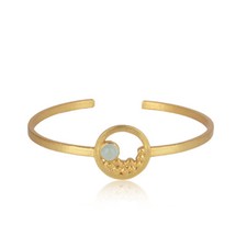 Women's Aqua Gemstone Gold Plated 925 Silver Adjustable Fashion Cuff Bangle