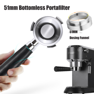 For Delonghi 51mm Bottomless Portafilter Filter Basket Dosing  Funnel