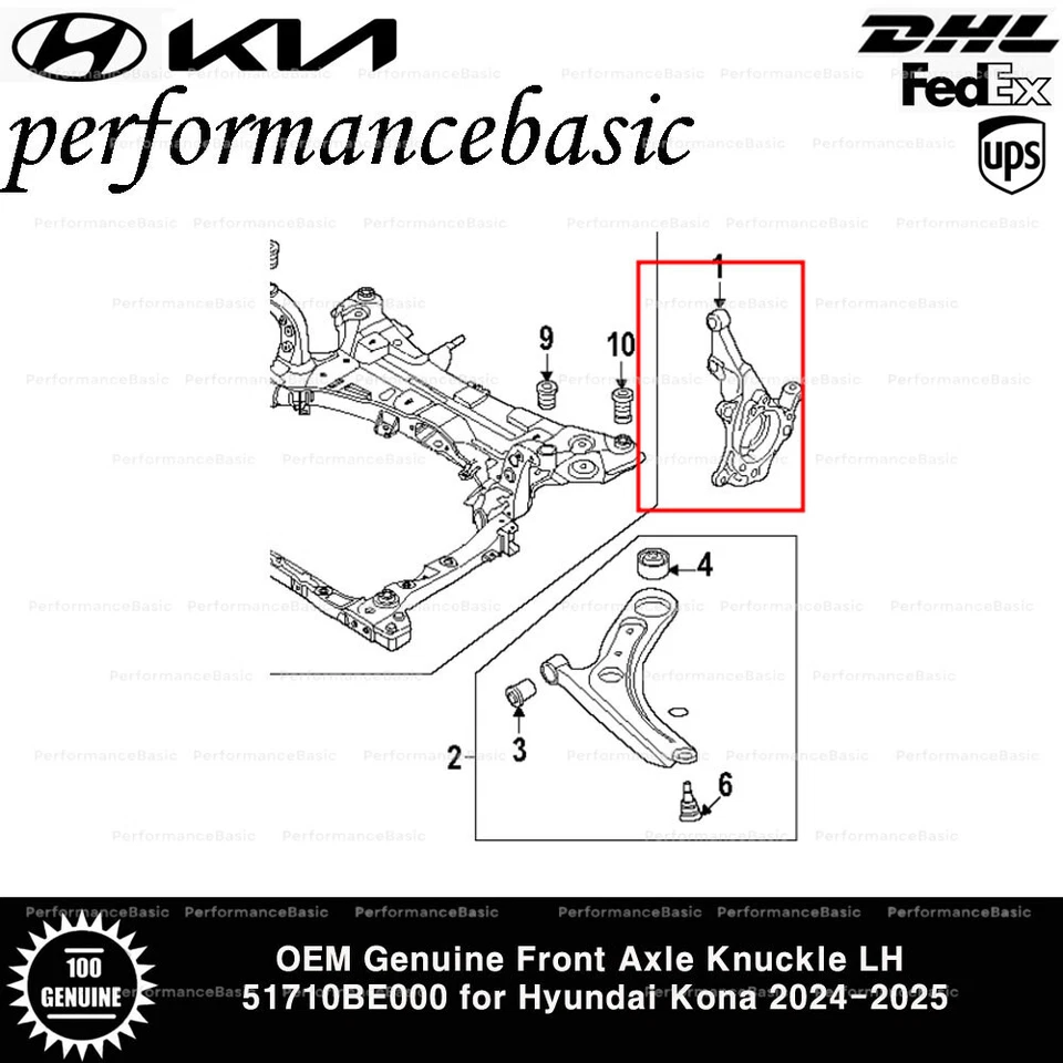 Nudillo eje delantero genuino OEM LH 51710BE000 para Hyundai Kona 2024-2025 Foto 2 de 2