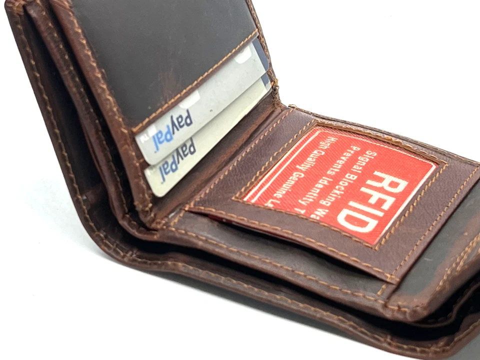 Cartera europea Hunter de cuero marrón para hombre triple hipster vintage tarjeta de crédito H Foto 3 de 4