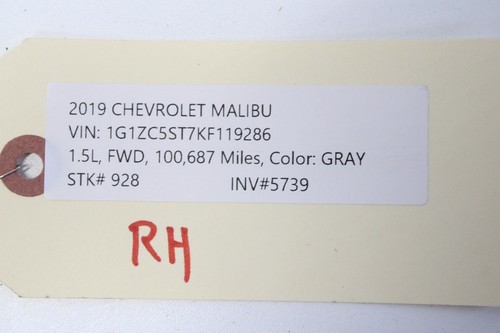 2019-2024 CHEVROLET MALIBU RIGHT PASSENGER SIDE OVERHEAD SUN VISOR SHADE OEM - Picture 6 of 6