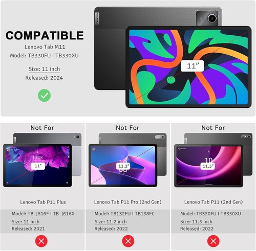Custodia Cover per Lenovo Tab M11 11 Pollici Tablet TB330FU 2024 Nero Blu - Foto 5 di 7