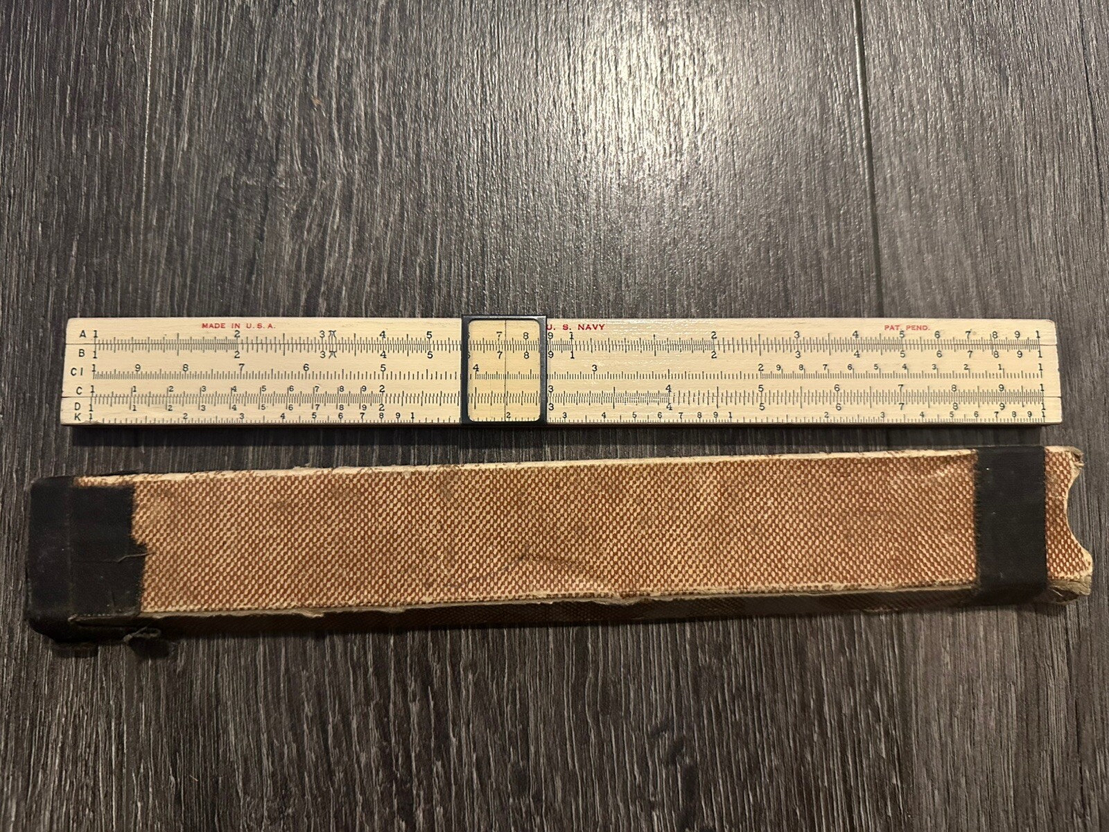 Vintage US Military US Navy Slide Ruler /w Box for Measuring Expanding Ruler