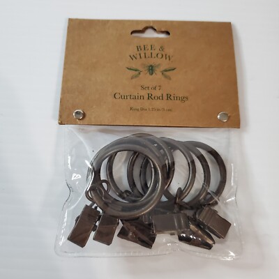 Bee & Willow Set Of 7 Curtain Rod Rings Diameter 1.25  New Pack Oak Brown Color