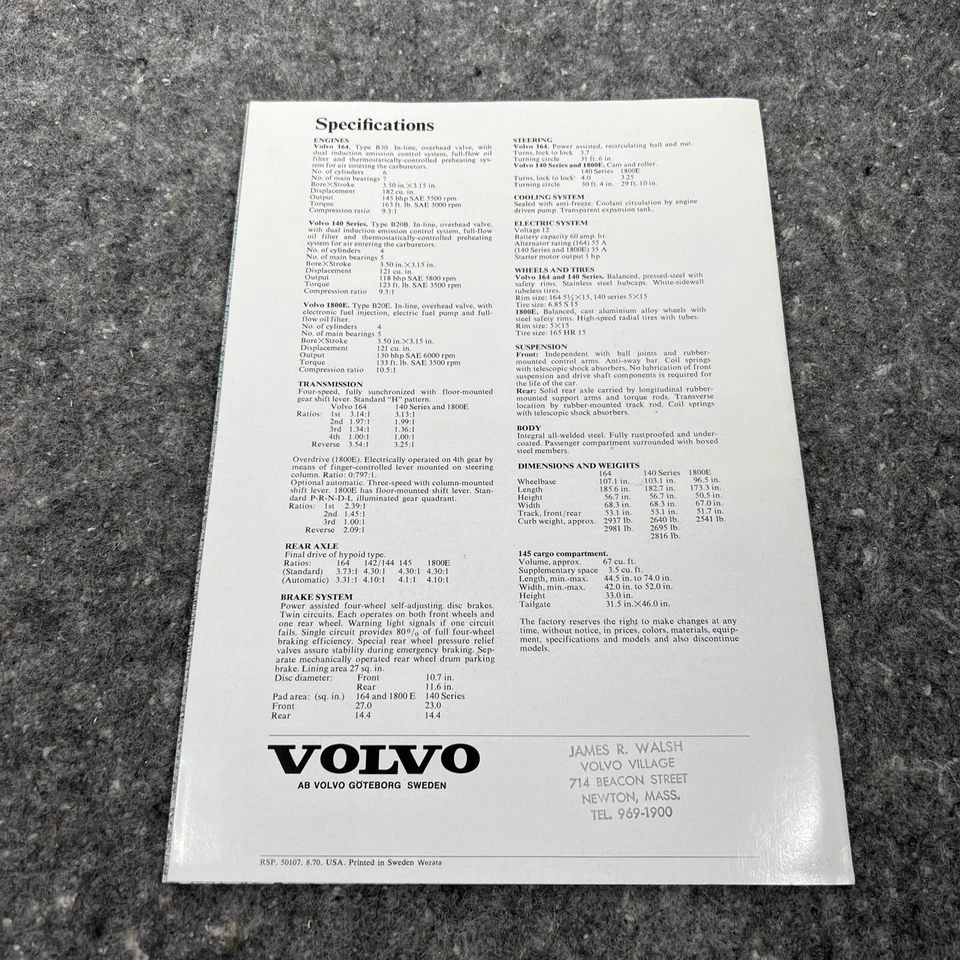 1971 Volvo 142 144 145 164 1800E папка продажи брошюра - Изображение 2 из 4