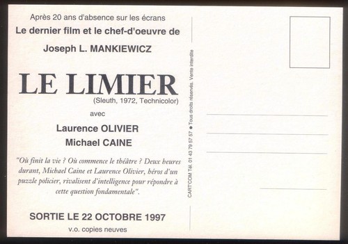 French FILM POSTER Postcard: LE LIMIER (SLEUTH) -Laurence Olivier, Michael Caine - 第 2/2 張圖片
