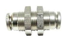 1/4" OD Hose Push To Connect Bulkhead Union Fitting, Nickel Plated Brass