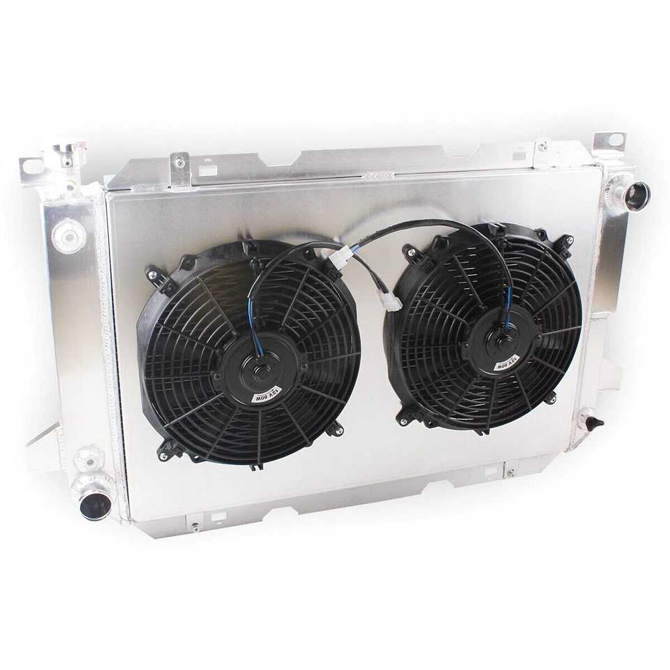 4Row Radiator +Fans For 1985-1997 Ford F150 F250 F350 Bronco 5.0L 5.8L 7.5L Foto 3 de 4