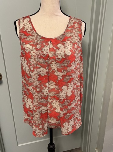 Juicy Couture Sleeveless Blouse L Red Tan Paisley Womens Top Rhinestones - Picture 9 of 15