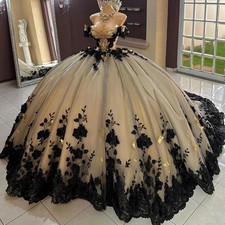 Luxury 3D Flowers Quinceanera Dresses Illusion Lace Appliques Corset