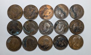 Great Britain Bronze Pennies Lot of 15