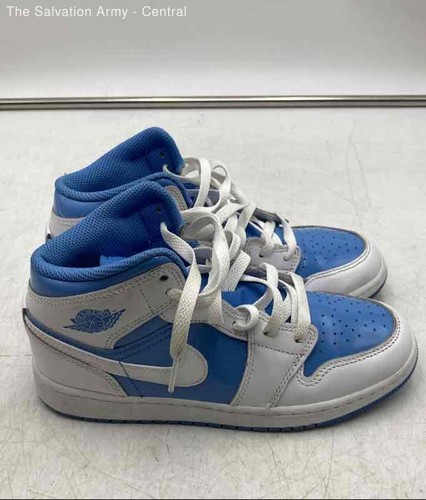 Nike Boys Air Jordan 1 Blue White Mid Top Lace-Up Sneaker Shoes Size 4Y - Picture 3 of 6