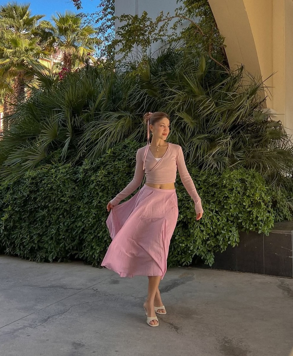 ZARA NEW SS25 WOMAN ZW COLLECTION FLared COTTON SKIRT Pink | 9479