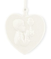 Cuore bianco in ceramica Bimbo prima comunione con astuccio 7.5x7 cm
