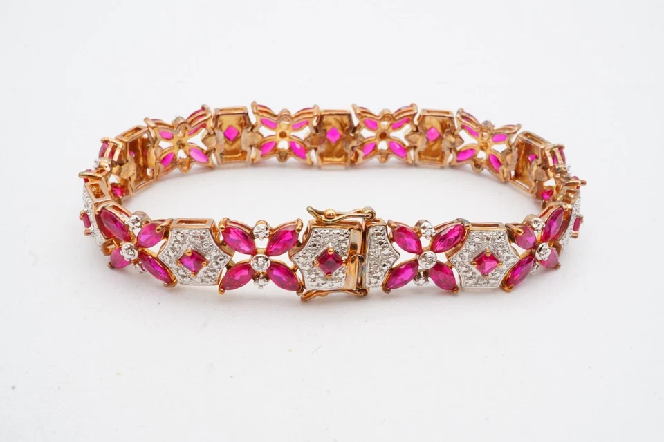 Ross Simons Gold Plated Sterling Silver 925 Lab-Created Ruby Bracelet 7.5" - Image 3 of 4