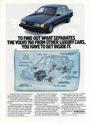 1988 Volvo 760 Luxury Swedish Cars Have To Get Inside It Vintage Print Ad/Poster