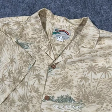 Vintage Paradise Found Shirt Mens 2XL Beige AOP Hawaiian Camp Collar 90s Rayon