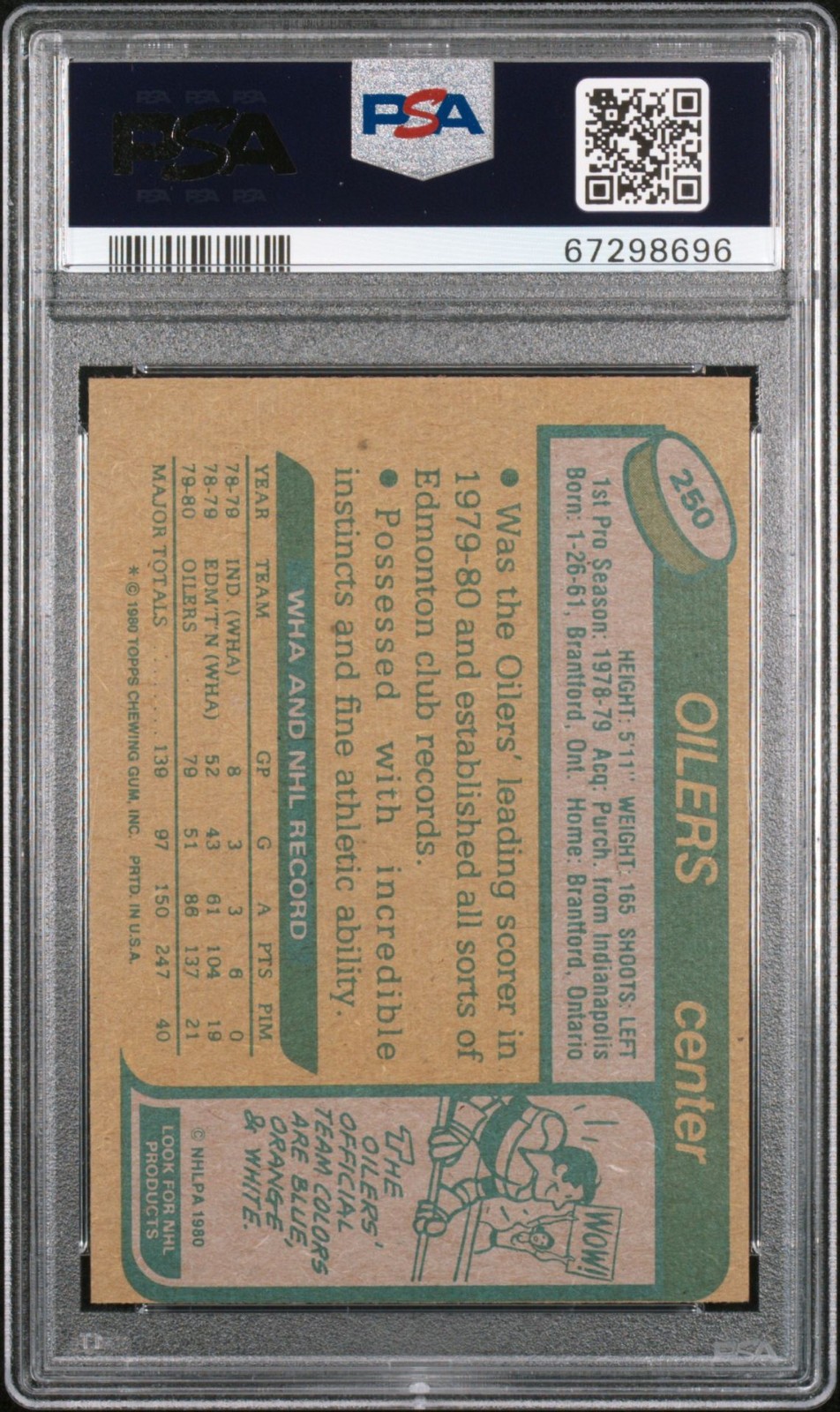 1980 Topps Wayne Gretzky #250 2nd Year Hockey Card - PSA 7 view 2