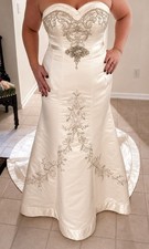 Vintage David's Bridal Ivory Strapless Embroidered Wedding Dress Sz 16W 9V9322