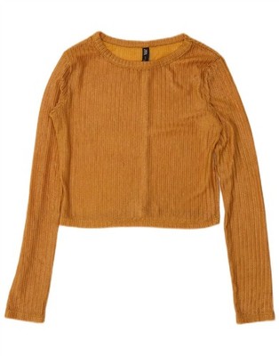 Zara Damen durchsichtiges bauchfreies Oberteil Langarm UK 10 Small Gold BV04