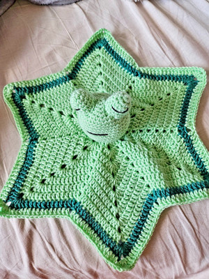 Cute Frog Lovey - Crocheted Comfort Blanket Toy For Baby & Toddler, 30cm