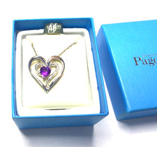 PAGODA STERLING SILVER AMETHYST DIAMOND HEART PENDANT & NECKLACE Jewelry