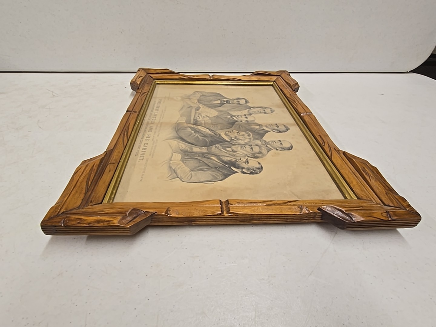 Antique 1876 President Lincoln & His Cabinet Framed Currier & Ives Etching Print