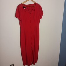 Vintage Sexy Red Cutout Neck Button Front Slit Midi Dress Size 8 Made in USA