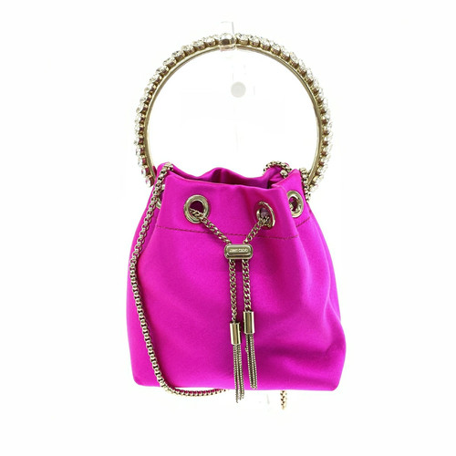 JIMMY CHOO Bon Bon Satin Jeweled Drawstring Bag Pink Women's