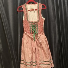 Landhaus Red Dirndl Dress With Floral Pattern And Green Lacing Women s UK 10