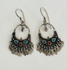 Vintage Sundance Catalog Turquoise Coral Sterling Silver Dangle Earrings