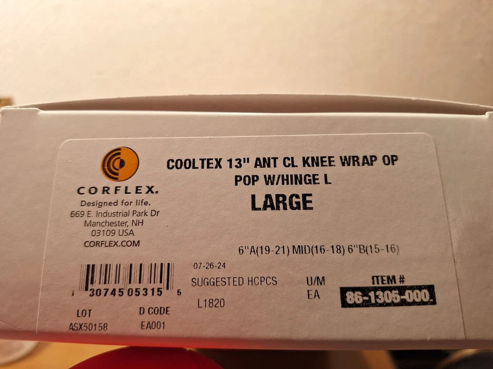 Envoltura de rodilla Corflex Cooltex 13" cierre anterior OP Pop con bisagra. Grande. ¡NUEVO! Foto 4 de 4