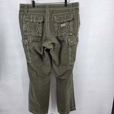 True Religion Mens Cargo Pants Green Contrast Stitch Big T Horseshoe Size 36