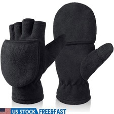 2-in-1 Flip Design Polar Fleece Winter Gloves Fingerless Mittens Warm Insulation