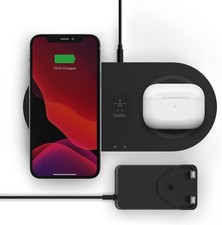 Image of Belkin 15W Dual Wireless Charger Pad, Fast Charge 2 Devices at Once, Black