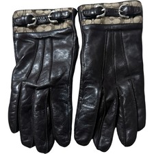 Coach Leather Gloves Women Size 8 Brown Cashmere Lined Monogram Buckle Fair
