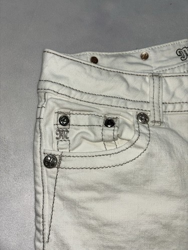 Miss Me White Denim Capri Jeans Sequin Angel Wings Women's Size 28 Grunge Y2K - Foto 6 di 8