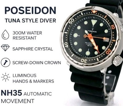 NH35 Automatic Dive Watch 300M Sapphire Steel Black Tuna UK Seller Fast Dispatch
