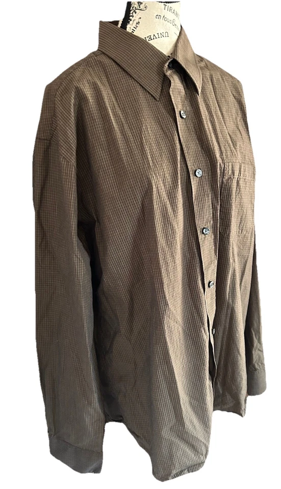 Camisa para hombre Nyne años 50 individual algodón marrón manga larga abotonada talla XL Foto 2 de 4