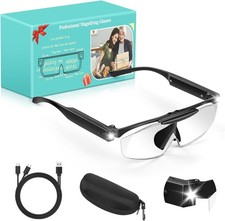250% Magnifying Glass with Light, Rechargeable Head Magnifier Glasses Black
