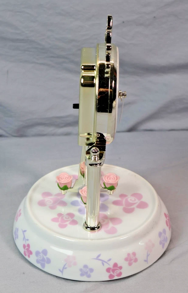 Barbie Floral Desk Mantel Clock Rotating Rose Pendulum Princess Crown Tiara Pink - Image 2 of 3