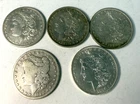 Lot of 5 1880-1884 Morgan Silver Dollar - 90% Silver-Jr