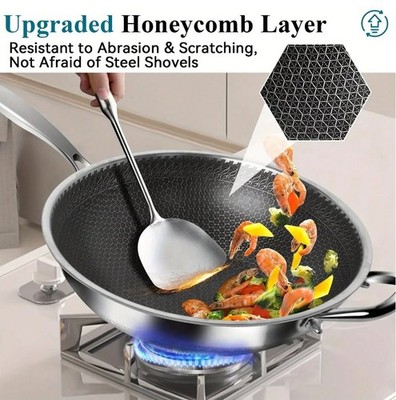 13.3 Inch Stainless Steel Wok Pan Induction Ready Nonstick Deep Stir Fry Pan