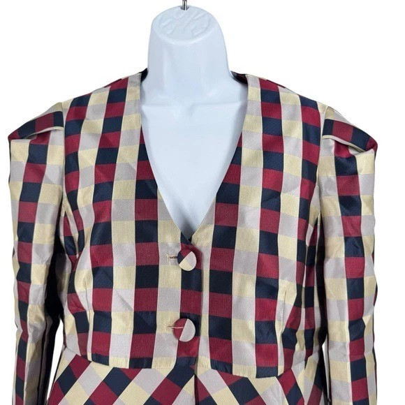 Tuckernuck NEW Medium Bordeaux Check Jacquard Zoey Top Jacket Size L - Image 4 of 4