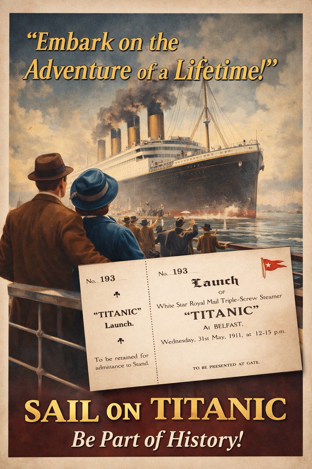 RMS Titanic Launch Ticket (1911) – Museum-Quality Reproduction