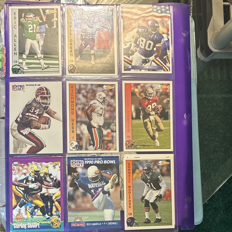 Pro Set 1991 NFL Football Trading Card Lot (9) Thurman Thomas Cris Carter green