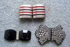 Three Art Deco belt buckles various materials geometric NO US IMPORT FEES